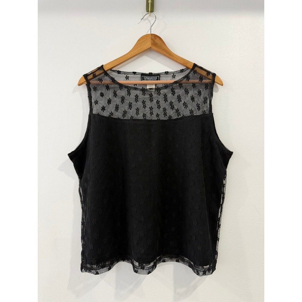 Vtg Impressions Millennium Edition Black Floral Lace Mesh Overlay Tank Top XL